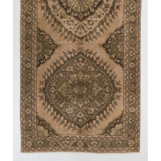 Mid-Century Handmade Turkish Oushak Runner Rug, Authentic Wool Corridor Carpet. 5 x 12.6 Ft (152 x 383 cm)