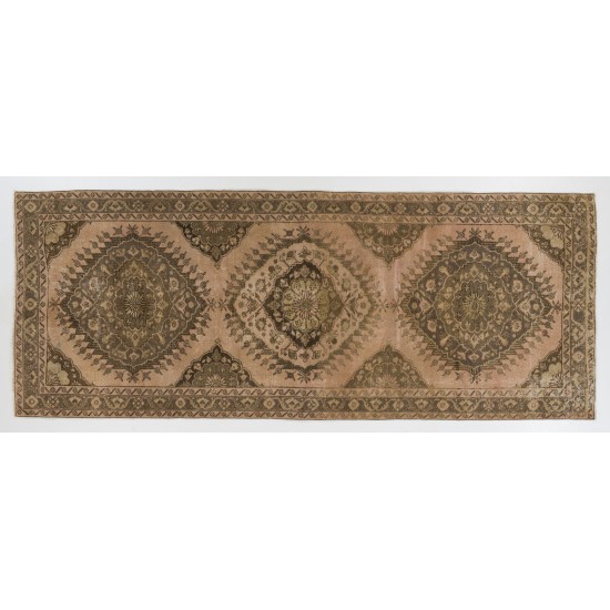 Mid-Century Handmade Turkish Oushak Runner Rug, Authentic Wool Corridor Carpet. 5 x 12.6 Ft (152 x 383 cm)