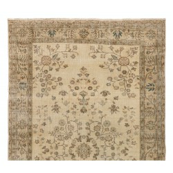 Sun Faded Rug with Floral Design, Handmade Vintage Turkish Oushak Carpet. 5.2 x 9 Ft (157 x 273 cm)
