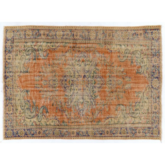Hand-Knotted Vintage Central Anatolian Rug Made of Wool. 6.4 x 9 Ft (195 x 273 cm)