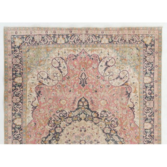 Mid-Century Handmade Turkish Oushak Wool Rug with Medallion Design. 6.9 x 10.2 Ft (208 x 310 cm)