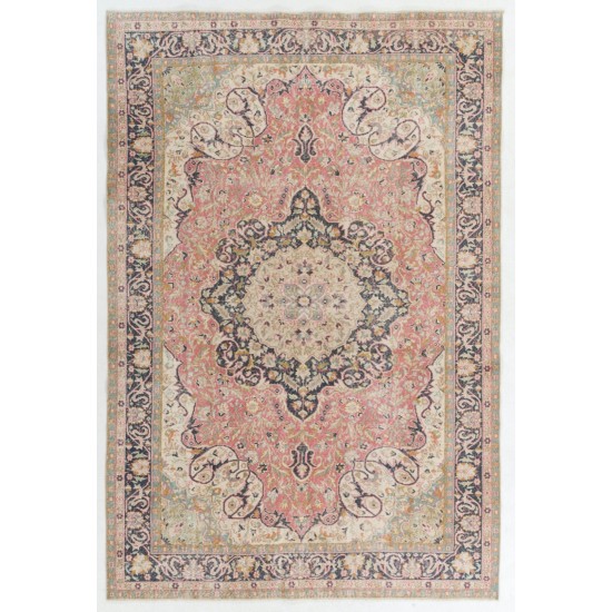 Mid-Century Handmade Turkish Oushak Wool Rug with Medallion Design. 6.9 x 10.2 Ft (208 x 310 cm)