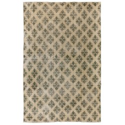 Unique Vintage Handmade Anatolian Area Rug, Wool and Cotton Carpet with Leaves Design. 7 x 9.9 Ft (213 x 300 cm)