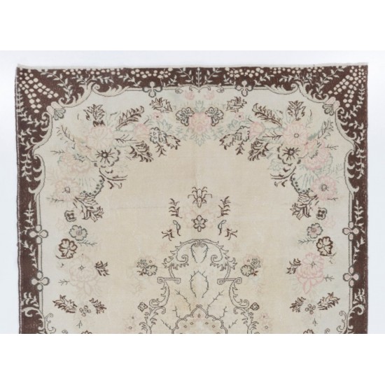 Vintage Handmade Turkish Rug with Floral Medallion Design. 7 x 10.9 Ft (214 x 330 cm)