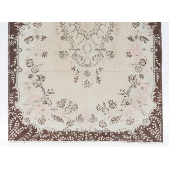 Vintage Handmade Turkish Rug with Floral Medallion Design. 7 x 10.9 Ft (214 x 330 cm)