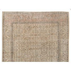 Large Handmade Anatolian Wool Area Rug, Vintage Sun Faded Carpet. 7.4 x 10.5 Ft (225 x 317 cm)