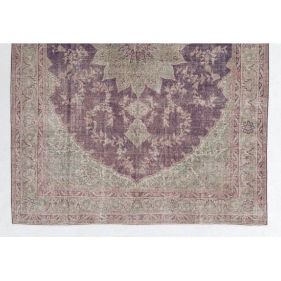 Vintage Anatolian Oushak Area Rug, Handmade carpet made in Turkey. 8 x 11.3 Ft (246 x 344 cm)