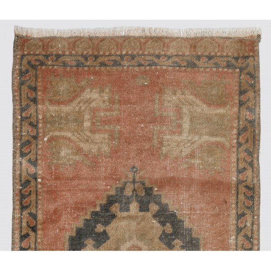 Hand-Knotted Vintage Turkish Oushak Rug Made of Wool. 1.6 x 2.5 Ft (48 x 76 cm)