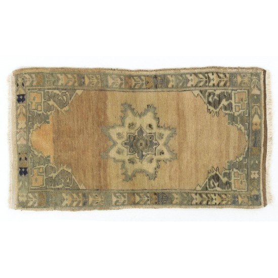 Small Turkish Oushak Rug, Vintage Handmade Doormat (Seat or Cushion Cover). 1.7 x 3.2 Ft (50 x 96 cm)