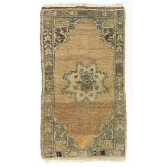 Small Turkish Oushak Rug, Vintage Handmade Doormat (Seat or Cushion Cover). 1.7 x 3.2 Ft (50 x 96 cm)