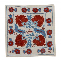Traditional Silk Silk Embroidery Suzani from Uzbekistan, Handmade Cushion Cover. 18" x 19" (45 x 46 cm)