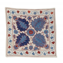 Suzani Silk, Cotton and Linen Cushion Cover, Hand Embroidered Uzbek Suzani Throw Pillow Cover. 18" x 19" (45 x 46 cm)