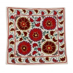 Handmade Authentic Uzbek Silk Embroidered Suzani Throw Pillow Cover. 18" x 19" (45 x 46 cm)