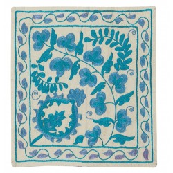 Handmade Authentic Uzbek Silk Embroidered Suzani Throw Pillow Cover. 18" x 19" (45 x 46 cm)