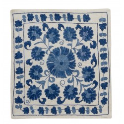 Silk Hand Embroidery Cushion Cover, Traditional Uzbek Suzani Lace Pillow. 18" x 19" (45 x 46 cm)