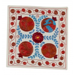 Silk Hand Embroidery Cushion Cover, Traditional Uzbek Suzani Lace Pillow. 18" x 19" (45 x 46 cm)