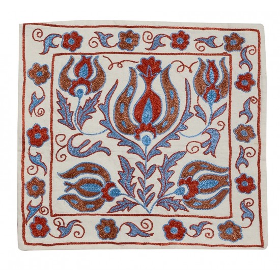 Brand New Authentic Silk Embroidery Suzani Cushion Cover from Uzbekistan. 18" x 19" (45 x 46 cm)