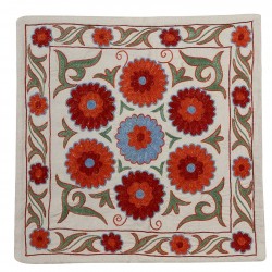 Handmade Brand New Uzbek Silk Embroidered Suzani Throw Pillow Cover, Cushion Cover, Lace Pillow. 18" x 19" (45 x 46 cm)