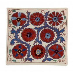 New Authentic Central Asian Silk Hand Embroidered Suzani Cushion Cover. 18" x 19" (45 x 46 cm)