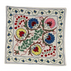 Silk Embroidery Suzani Cushion Cover, Authentic Uzbek Throw Pillow Cover. 18" x 24" (45 x 60 cm)