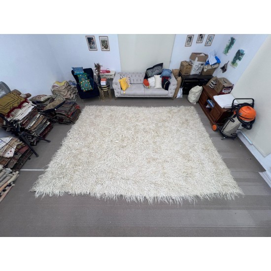 Handmade Mohair Shag Rug 300x400 cm (9.8x13.1 ft) – Natural Undyed Angora Wool, Soft High Pile Tulu Rug, Boho Minimalist Carpet