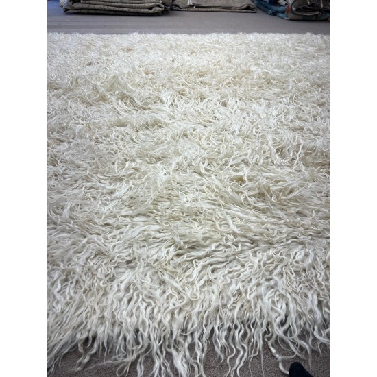 Handmade Mohair Shag Rug 300x400 cm (9.8x13.1 ft) – Natural Undyed Angora Wool, Soft High Pile Tulu Rug, Boho Minimalist Carpet