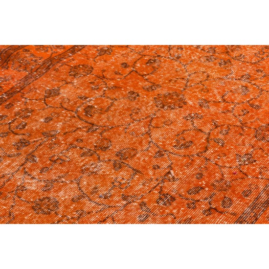 Orange Overdyed Vintage Handmade Turkish Accent Rug, Wool and Cotton Carpet. 3.8 x 7 Ft (113 x 211 cm)