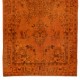Orange Overdyed Vintage Handmade Turkish Accent Rug, Wool and Cotton Carpet. 3.8 x 7.3 Ft (114 x 220 cm)
