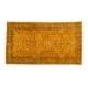 Orange Overdyed Vintage Handmade Turkish Rug, Wool and Cotton Carpet. 3.9 x 6.9 Ft (118 x 210 cm)
