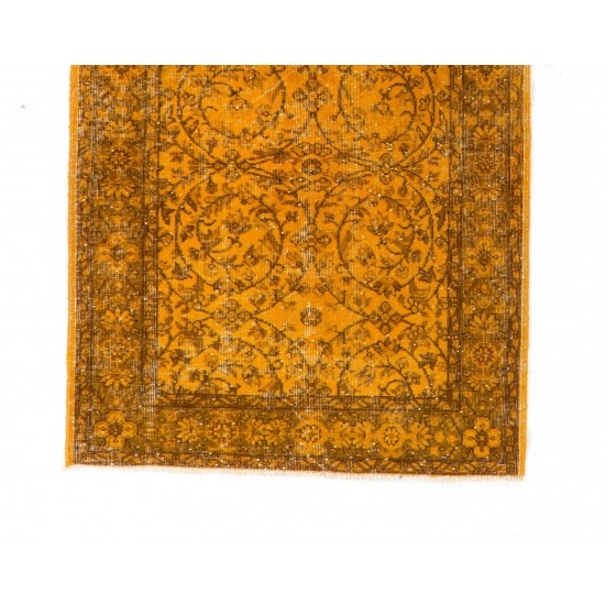 Orange Overdyed Vintage Handmade Turkish Rug, Wool and Cotton Carpet. 3.9 x 6.9 Ft (118 x 210 cm)