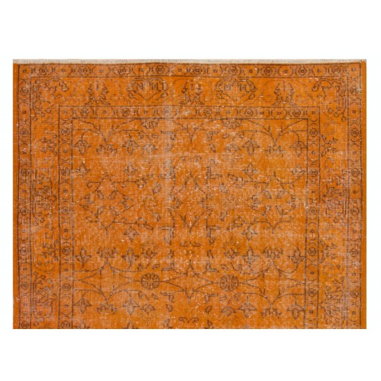Orange Overdyed Accent Rug, 1960s Hand-Made Central Anatolian Carpet. 4 x 6.8 Ft (120 x 206 cm)