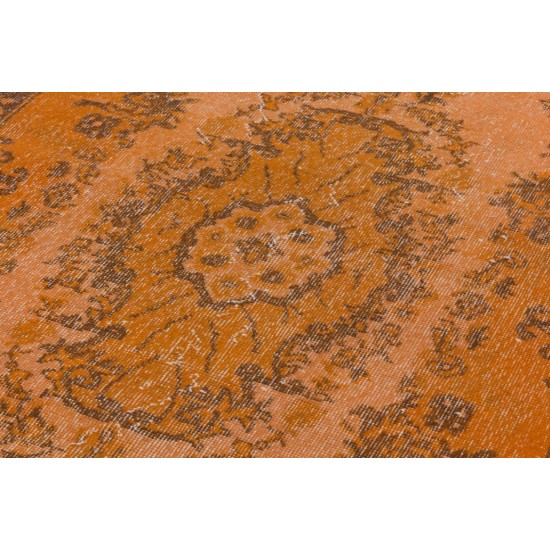 Orange Overdyed Accent Rug, 1960s Hand-Made Central Anatolian Carpet. 4 x 7.4 Ft (120 x 225 cm)