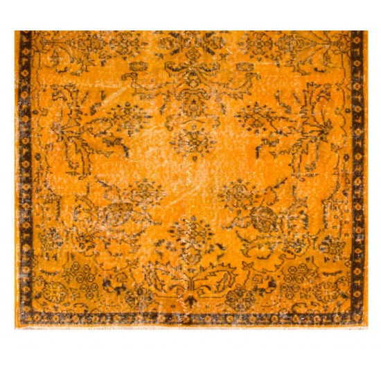 Orange Overdyed Accent Rug, 1960s Hand-Made Central Anatolian Carpet. 4 x 6.8 Ft (124 x 205 cm)