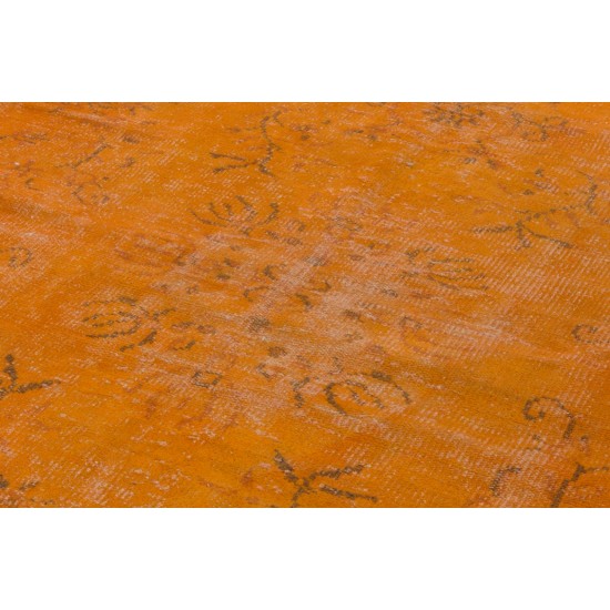 Orange Overdyed Vintage Handmade Turkish Rug, Great 4 Modern Interiors. 4.3 x 7.9 Ft (130 x 240 cm)