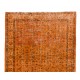 Orange Overdyed Runner Rug, Vintage Handmade Central Anatolian Hallway Carpet. 4.8 x 12.7 Ft (145 x 387 cm)