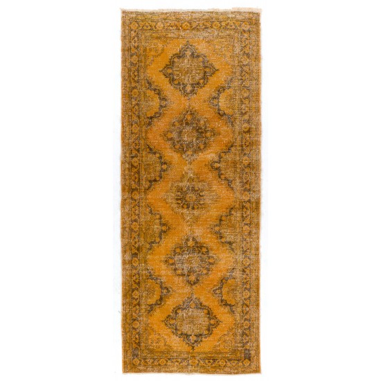 Orange Overdyed Runner Rug, Vintage Handmade Central Anatolian Hallway Carpet. 5 x 12.8 Ft (150 x 388 cm)