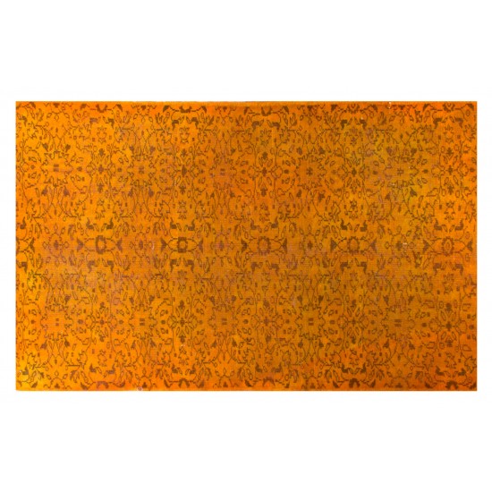 Orange Overdyed Vintage Handmade Turkish Area Rug with Floral Design. 5 x 7.7 Ft (155 x 232 cm)