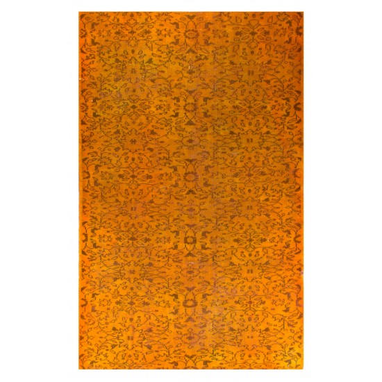 Orange Overdyed Vintage Handmade Turkish Area Rug with Floral Design. 5 x 7.7 Ft (155 x 232 cm)
