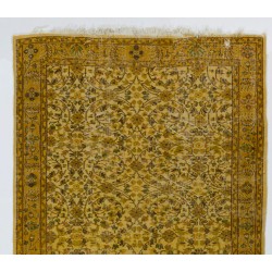 Yellow Overdyed Vintage Handmade Area Rug, Floral Pattern Turkish Carpet. 5.3 x 9 Ft (160 x 275 cm)