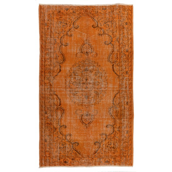 Orange Overdyed Vintage Handmade Turkish Area Rug, Great 4 Modern Interiors. 5.4 x 8.7 Ft (162 x 265 cm)