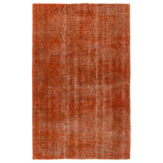 Distressed Orange Overdyed Vintage Handmade Turkish Area Rug, Great 4 Modern Interiors. 5.5 x 8.5 Ft (167 x 258 cm)