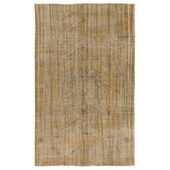 Yellow Overdyed Vintage Handmade Turkish Area Rug, Ideal for Modern Office & Home. 5.6 x 8.9 Ft (168 x 270 cm)