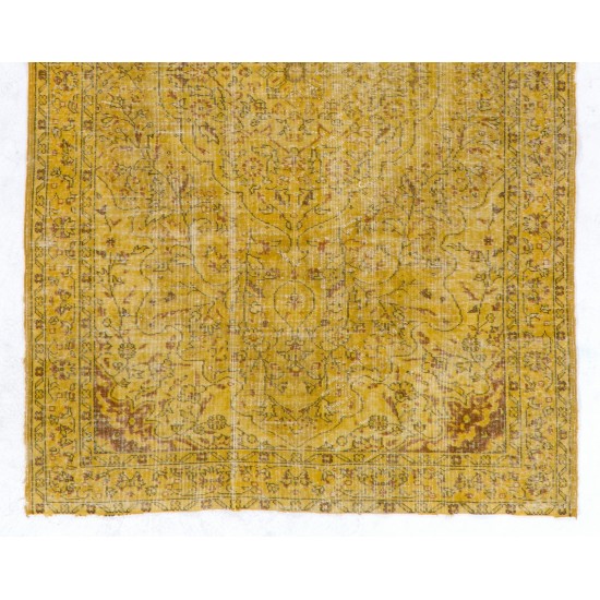 Yellow Overdyed Vintage Handmade Turkish Area Rug, Ideal for Modern Office & Home. 5.6 x 9 Ft (168 x 274 cm)