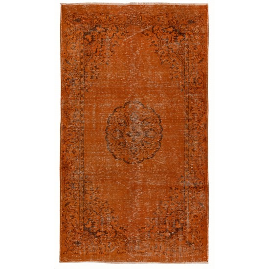 Orange Overdyed Vintage Handmade Turkish Area Rug, Great 4 Modern Interiors. 5.6 x 9.3 Ft (170 x 281 cm)