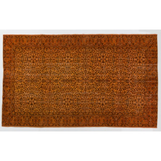 Orange Overdyed Vintage Handmade Turkish Area Rug with Floral Design. 5.8 x 9.5 Ft (174 x 288 cm)