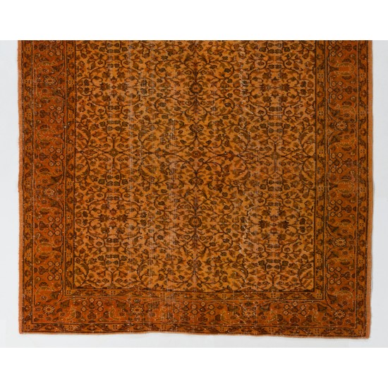 Orange Overdyed Vintage Handmade Turkish Area Rug with Floral Design. 5.8 x 9.5 Ft (174 x 288 cm)
