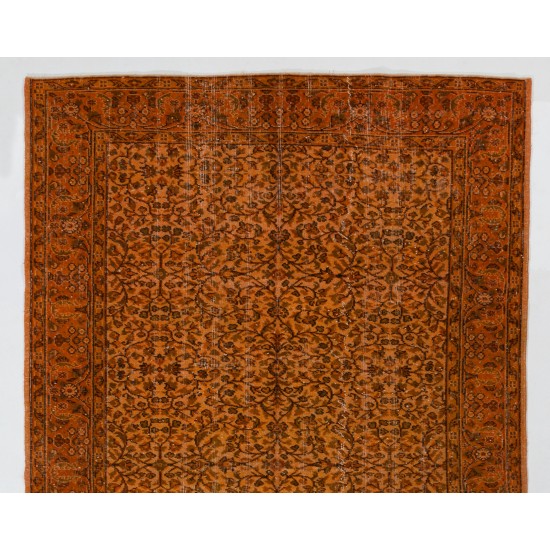 Orange Overdyed Vintage Handmade Turkish Area Rug with Floral Design. 5.8 x 9.5 Ft (174 x 288 cm)