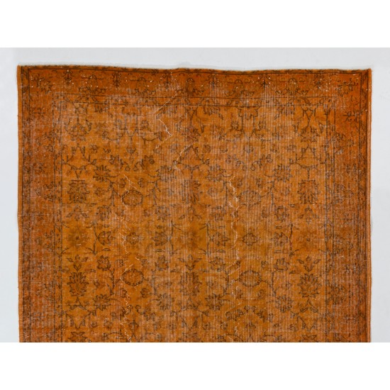 Orange Overdyed Vintage Handmade Turkish Area Rug with Floral Design. 5.8 x 9 Ft (175 x 276 cm)