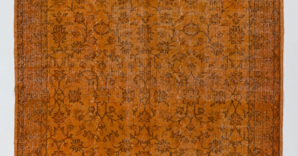 Orange Overdyed Vintage Handmade Turkish Area Rug with Floral Design. 5 ...