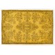 Yellow Overdyed Vintage Handmade Turkish Area Rug, Ideal for Modern Office & Home. 5.9 x 8.7 Ft (177 x 265 cm)